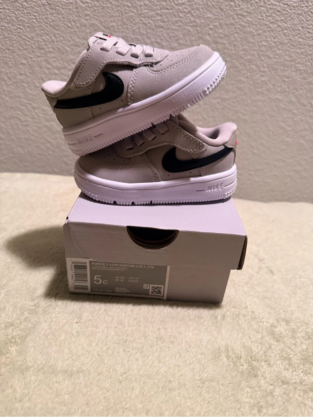 Nike Air Force 1 Low Easyon LV8 1 (TD) “Lt Iron Ore-White” Size 5C NWB #95